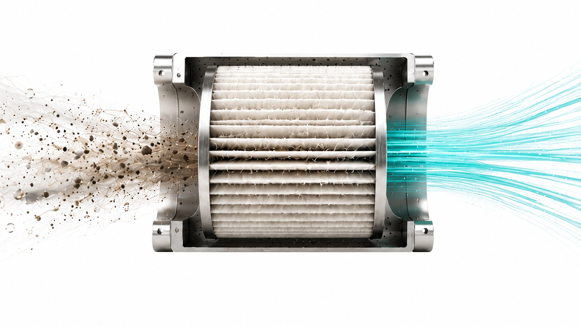 Corte de filtro EKA CLEAR: aire contaminado entra y aire filtrado sale